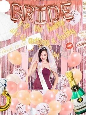 New 35 Bridal party decorations kit Sash and Veil Set - Crown, balloons